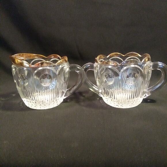 Vintage EAPG Bartlett and Collins Cream n Sugar Set in St. Genevieve 18k Gold - Picture 6 of 15